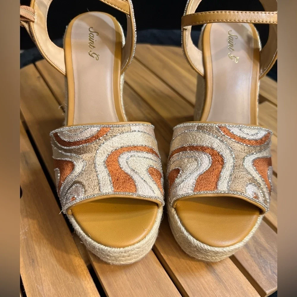 🧡🤎SAINT G Marcilia GORGEOUS Platform Wedges 🧡🤎SZ 11-NWT